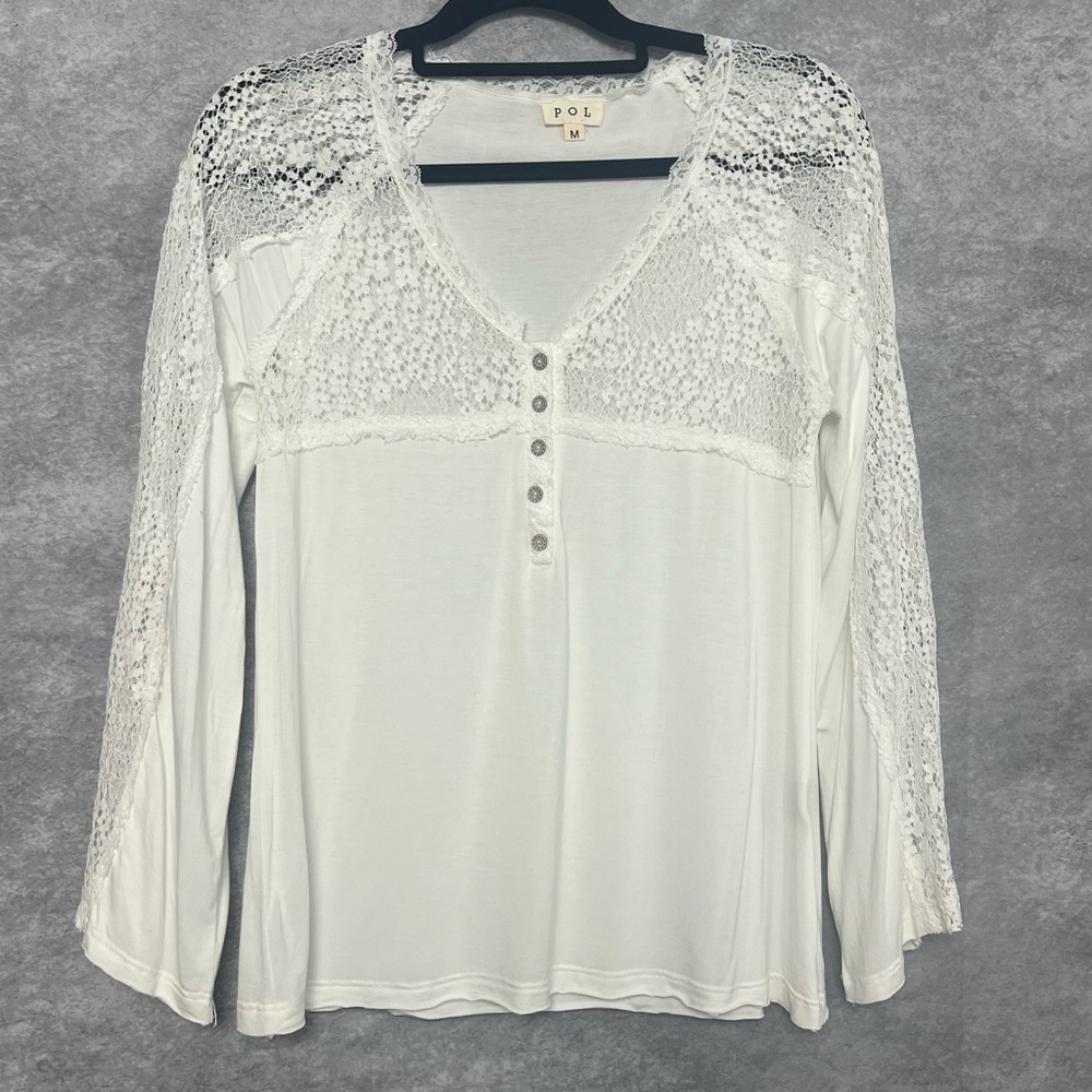 POL White Lace Accent Blouse